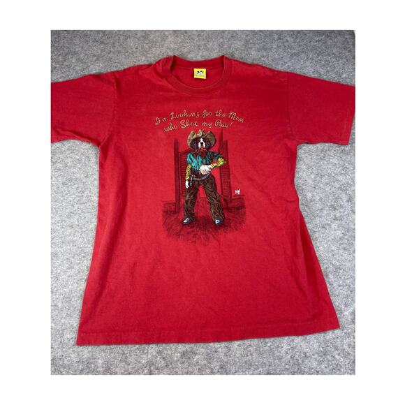 Vintage 90s Big Dogs I’m Looking For The Man That Shot My Paw T Shirt Mens L Red - Picture 1 of 8